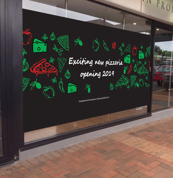 Window film for pizza shop prior to opening